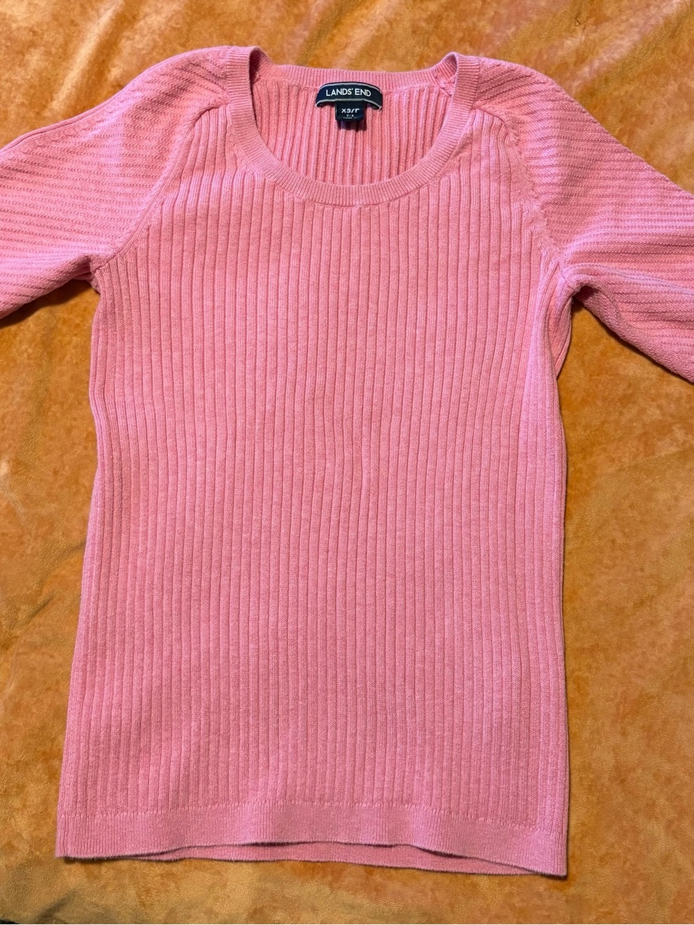Lands' End Pink Ribbed Scoop-Neck Sweater